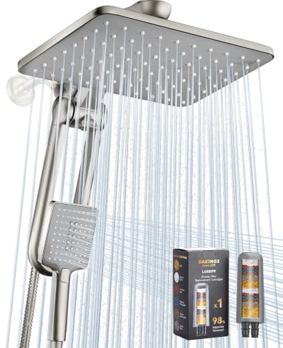 Brushed Nickel Dual Filtered Rainfall Handheld Showerhead Combo for Hard Water