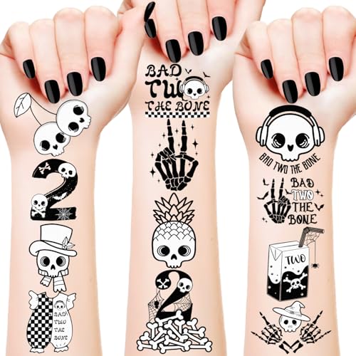Bad Two the Bone Temporary Tattoos Stickers, Bad Two the Bone Birthday Decoration Boy Supplies Gifts for Boy Rock Music 2 Year Old Birthday Born to Rock Party