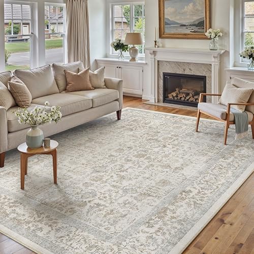 Accent Taupe Multi Vintage Floral Area Rug 6x9 Low Pile Non Slip