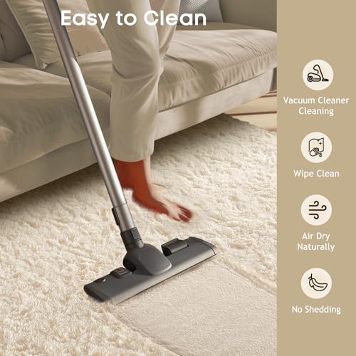 8x10 Ivory Shag Area Rug - Washable Non-Slip Fluffy Bedroom Carpet for Living Room & Nursery - Rectangular