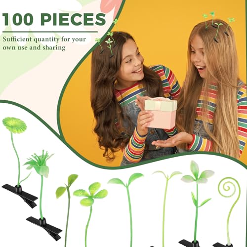 200 Pcs Rave Bean Sprout Hair Clips - Mixed Plant Style, Bright & Playful