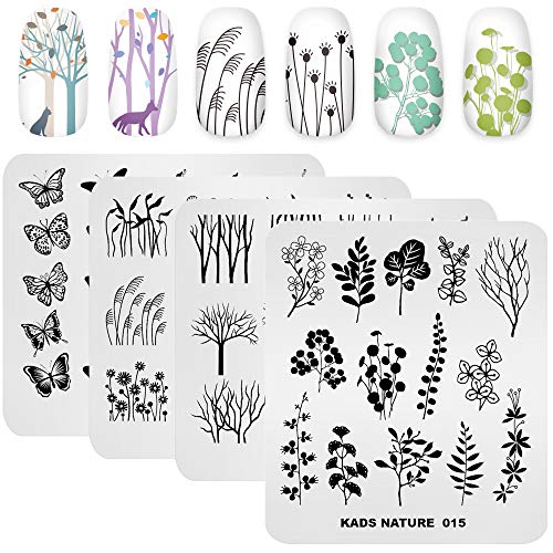 KADS 20pcs Nail Stamp Plates Set - Leaves, Flowers, Animal Nail Art Templates (20 Pcs)