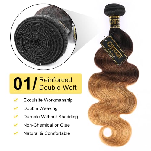 Brazilian Human Hair Extensions - Ombre Body Wave Bundle 10 Inches #1b/4/27