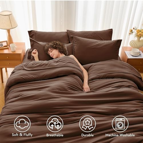 King Comforter Set 7 Pieces Brown - Bed in a Bag, Soft & Breathable