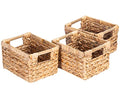 Water Hyacinth Small Wicker Storage Baskets - 3 Pack with Wooden Handles, 10 x 7.5 x 6.3 Inches