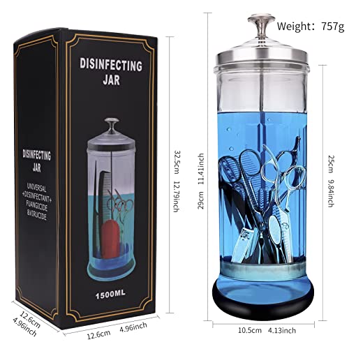 Disinfectant Sterilizer Jar - 50.7 Oz Glass for Nail & Barber Tools - Non-Slip
