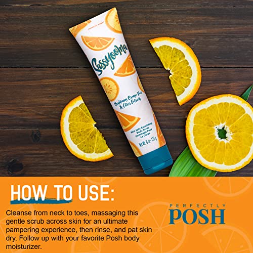 Perfectly Posh - Sassyooma Mild Jelly Exfoliating Body Scrub - Gentle Citrus Body Exfoliator with Fruit Peels and Sweet Citrus Scent - 170grams