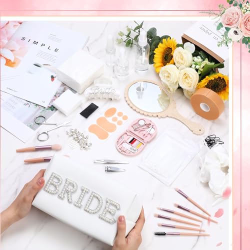 Bride Emergency Kit for Wedding 49 Bridal Emergency Kit for Wedding, Essentials Must Haves Survival Set for Bride, Travel Items with Makeup Bag for Women Daily(White)