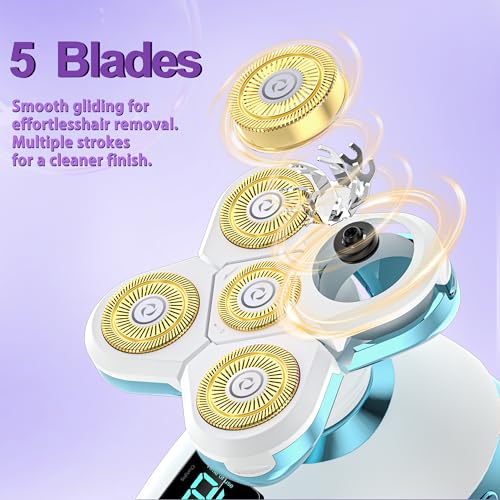 Electric Razors for Women Legs 5D:Magnetic Shaver Heads Waterproof Rechargeable Shaver Multi-Use for Hair Removal on Legs Bikini Body-Blue