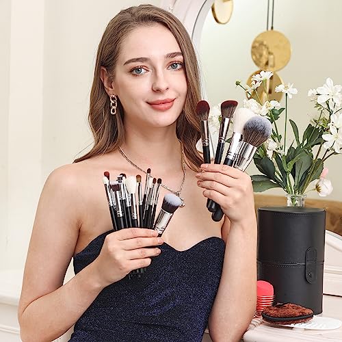 Professional 34-Piece Makeup Brush Set with Real Goat & Horse Hair - Black B