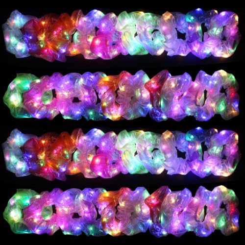 40PCS LED Hair Scrunchies with 3 Light Modes - Luminous Colorful Meteor Yarn Hair Bands for Women & Girls - Pack of 40