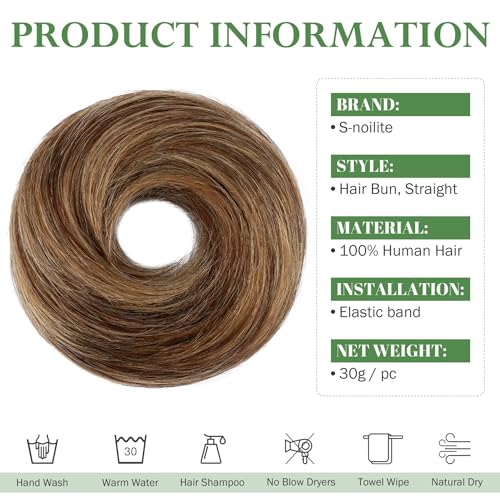 Human Hair Messy Bun Hairpiece with Highlighted Dark Brown and Honey Blonde Variation 4RP27 / L