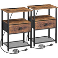 LOAKEKEL Brown Nightstands Set of 2 with Charging Station - Modern Bedroom Side Tables