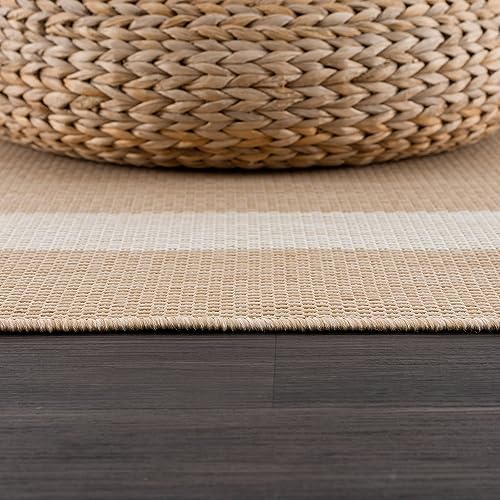 CAMILSON 5' x 7' Beige/White Border Outdoor Rug - Waterproof, UV-Resistant Indoor/Outdoor Patio & Porch Carpet