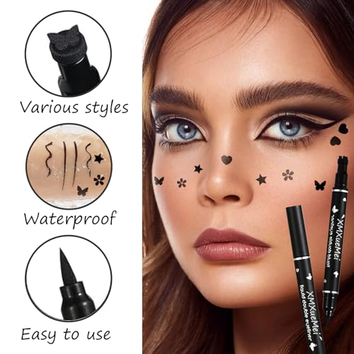 Double Side Liquid Winged Eyeliner Stamp,Smudge Proof Waterproof Eyeliner Pen Set,Long-Lasting Eye Liner Face Makeup,Star Flowers Hearts Triangle Black Eyeliner Stamp Pencil£¨5PCS£© A