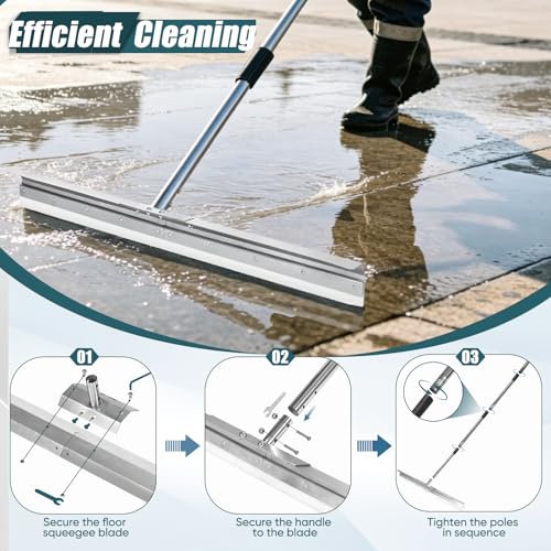 AugFir Large Heavy-Duty Floor Squeegee - 33.4" Silicone Blade, 63" Handle for Concrete & Garage Cleaning