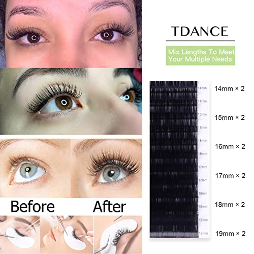 TDANCE Lash Extension Matte Black Eyelash Extension C CC D DD J B L Curl Volume & Classic Lash Extensions 0.03-0.18mm Thickness Professional Salon Use(0.05-D,14-19 mm)