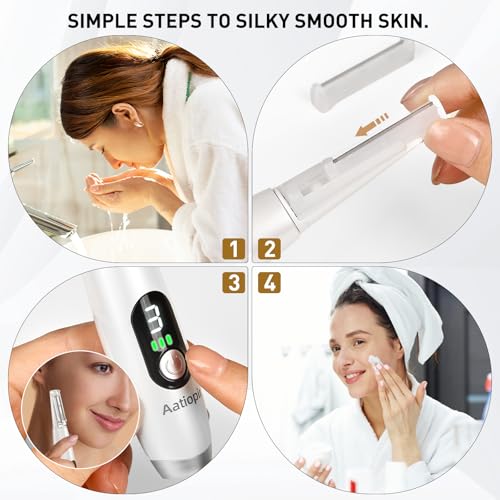 Dermaplane Razor for Women Face, Sonic Dermaplaning Tool for Peach Fuzz Removal & Facial Exfoliation, Rechargeable 3-Speed Facial Hair Remover with LED Light, 12 Replacement Blades (6 Fine & 6 Coarse)