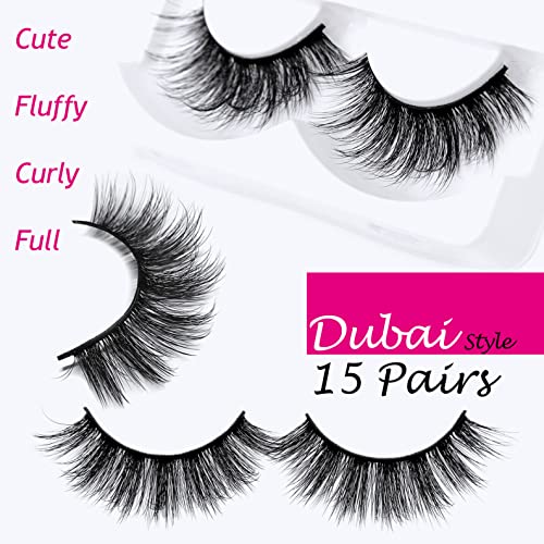 Eliace False Eyelashes Natural look 14mm, 15 Pairs Cat Eye Lashes Wispy Strips, 3D Mink Lashes Fake Eyelashes Fluffy Volume Dramatic Thick Cross Wispies Lash Thin Soft Band Comfortable Dubai Style
