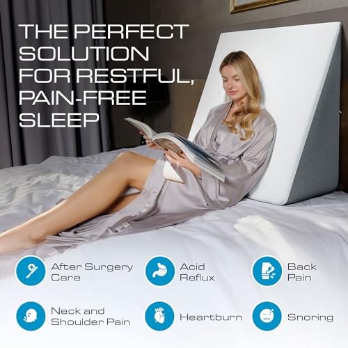 Extra Wide Bed Wedge Pillow 12 Inch Height - Memory Foam Top & Jacquard Cover - GERD Acid Reflux Support
