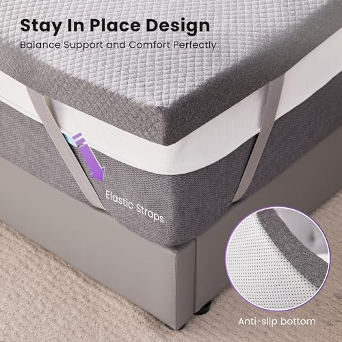 Queen Size Gel Memory Foam Mattress Topper 2 Inch with Removable Soft Cover - Grey Variation