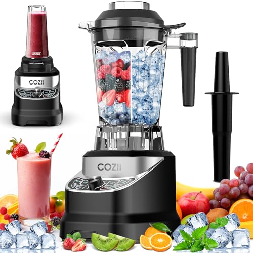 COZII Black 2000W Professional Countertop Blender with 64oz Pitcher & 21oz To-Go Cup