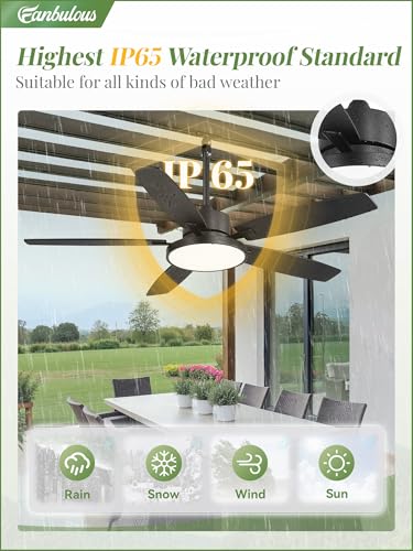 Fanbulous 52" Outdoor Ceiling Fan with Light, Remote, Waterproof IP65, Black