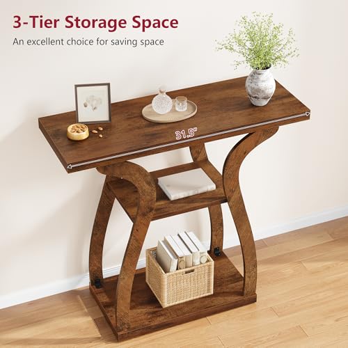 Rustic Brown 3-Tier Farmhouse Console Table for Entryway - 31.5 Inch