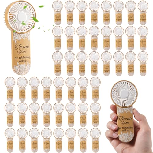 Brown Mini Electric Handheld Wedding Fans Pack of 50 with Thank You & Flower Patterns