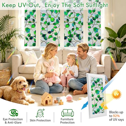 Rainbow Stained Glass Window Privacy Film - Ivy Jade 35x157, Heat Blocking & UV Protection