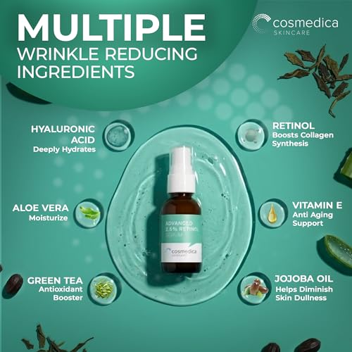 Retinol Face Serum with Hyaluronic Acid & Vitamin E - Anti-Aging, Hydrating, 1oz