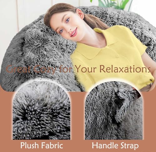 Aodenge 4FT Black Plush Faux Fur Bean Bag Chair with Memory Foam - Kids & Adults Lazy Sofa