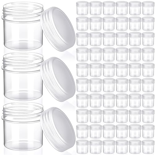 Meanplan 100 Pcs 1 oz Plastic Container Jars with Lids Round Leak Proof Refillable Small Cosmetic Jars for Lotion, Cream, Makeup, Eye Shadow, Rhinestone, Samples, Pot, Travel Storage(Clear)