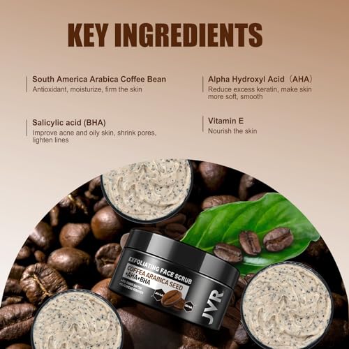 Face Scrub for Men and JVR Caffeine Eye Cream and Under Eye Roller Facial Scrub for Deep Exfoliating for Fine Lines