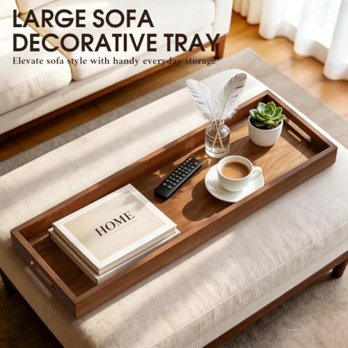 Maoname Extra Large Black Walnut Wooden Ottoman Tray 36 x 12 Inches