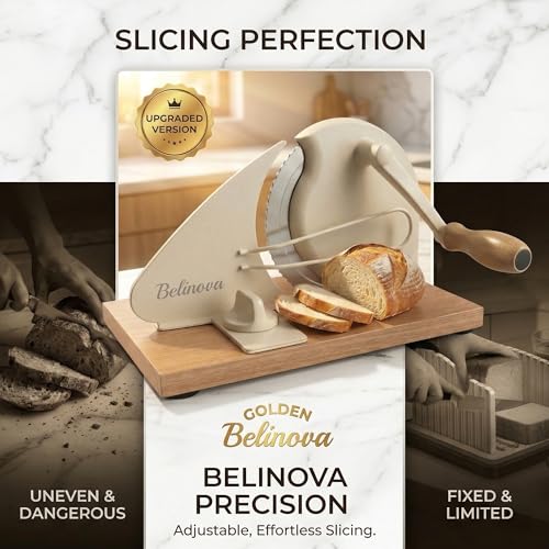Sourdough Bread Slicer with Hand Crank - Adjustable, Child Safety, Off-White