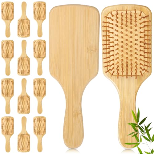 Molain Square 12-Piece Bamboo Hair Brush Set - Wooden Paddle Detanglers for Women & Men