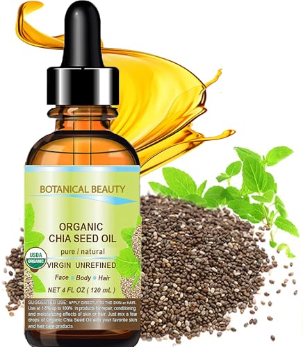 Organic Chia Seed Oil 4 Fl Oz - Virgin Cold-Pressed Face, Skin, Hair Moisturizer