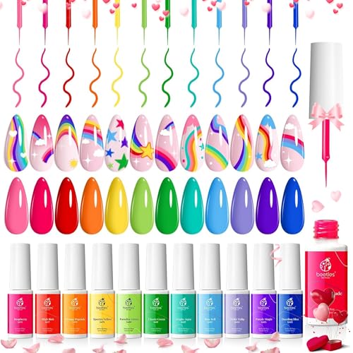 Beetles Rainbow Gel Liner Nail Art Set - 12 Neon Colors with Brush (Variation C - Multicolor 12-2)