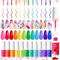 Beetles Rainbow Gel Liner Nail Art Set - 12 Neon Colors with Brush (Variation C - Multicolor 12-2)