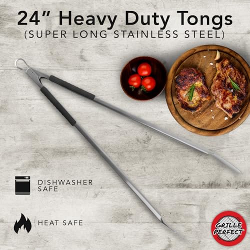 24-Inch Heavy Duty Stainless Steel Grill Spatula & Tongs Set for Outdoor Cooking
