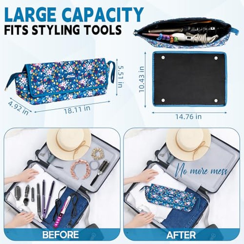 Hair Tools Travel Bag with Removable Heat Resistant Mat, Travel Hair Bags Organizer for Hot Tools, Portable Travel Carrying Case for Flat Irons, Straighteners, Curling Iron