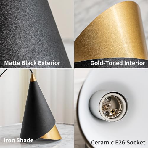 MODIVO 3-Pack Black and Gold Pendant Lights for Kitchen Island - Modern Conical Design, E26 Socket, Indoor Dry Use