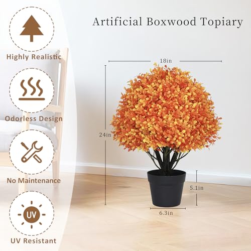 24-Inch Artificial Boxwood Topiary Balls for Outdoor Fall Decor