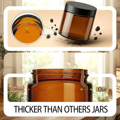 6oz Amber Glass Jars with Lids ? 24 PCS Leak-Proof Cosmetic & Lotion Jars with Inner Liners,Small Travel Jars for Body Scrubs, Creams, Lip Balms, and DIY Projects ?Airtight,Reusable£¨Amber£©