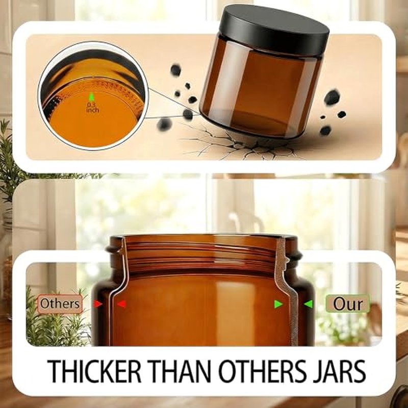 6oz Amber Glass Jars with Lids ? 24 PCS Leak-Proof Cosmetic & Lotion Jars with Inner Liners,Small Travel Jars for Body Scrubs, Creams, Lip Balms, and DIY Projects ?Airtight,Reusable£¨Amber£©