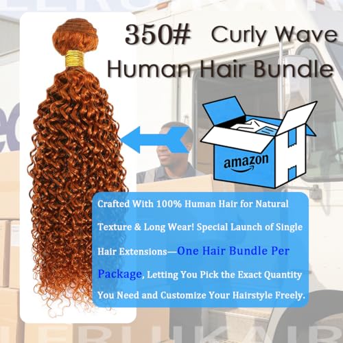 Orange 350 Ginger Curly Human Hair Bundles - 18 Inch Brazilian Unprocessed Kinky Wave