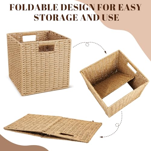 6 Pcs Wicker Storage Baskets 9.8x9.8 in Cube Organizer for Shelves, Laundry & Home Decor