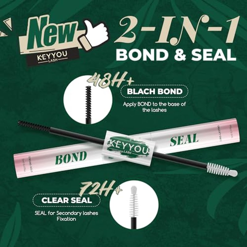 KEYYOU LASH Lash Bond and Seal with Remover, Black Lash Glue Waterproof for Lash Clusters, Long-Lasting Strong Hold DIY Eyelash Glue, Vegan Non-Irritating with Gentle Oil-Based Lash Remover