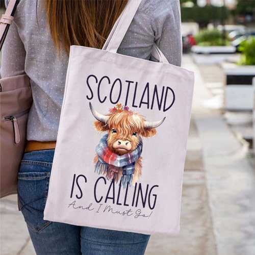 WCGXKO Highland Cow Scottish Tote Bag - Scotland Travel Gift